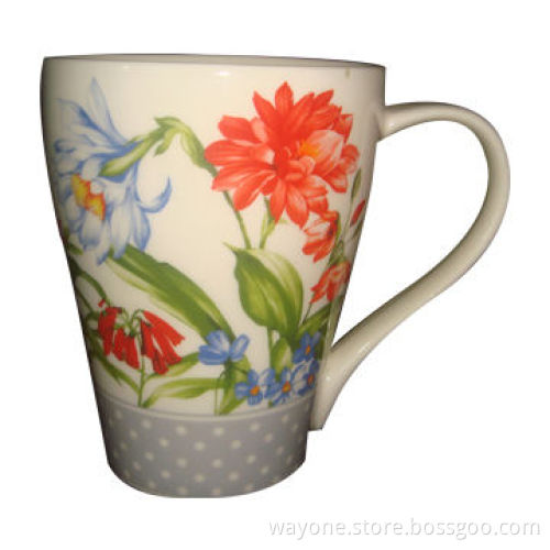 Earthware Mug with Orange and Blue Flower Pattern, Food and Dishwasher Safe